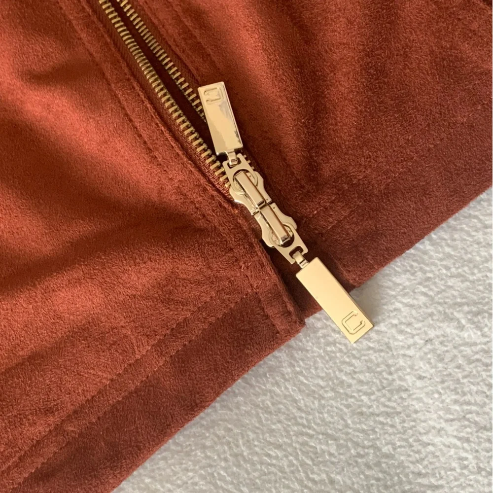 CHICO’S Faux Suede Long Double-Zip Moto Jacket Whiskey color size 2X GORGEOUS - Picture 10 of 16